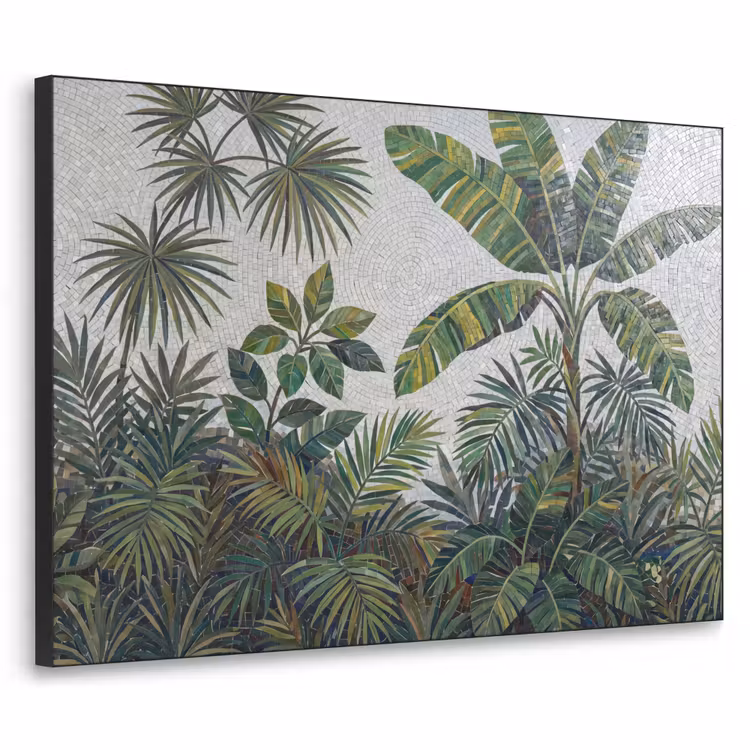 Planten - Tropisch - Mozaïek - Groen - Natuur Textielframe zwart klein -3d