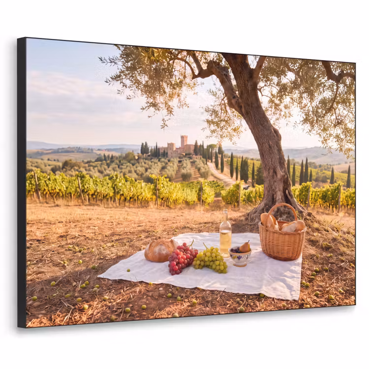 Picknick - Wijngaard - Landschap - Zomer - Eten Textielframe zwart klein -3d