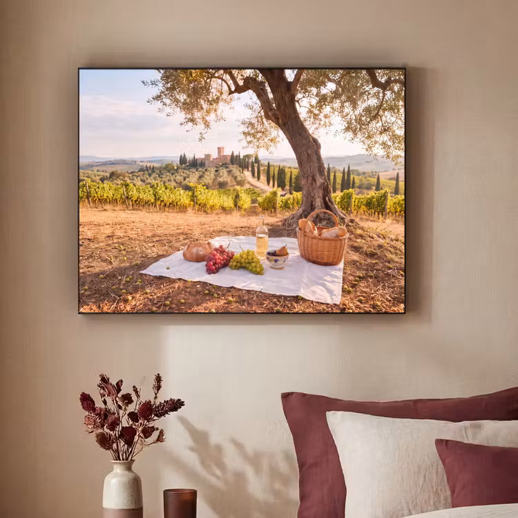 Picknick - Wijngaard - Landschap - Zomer - Eten Textielframe zwart klein -sfeer1