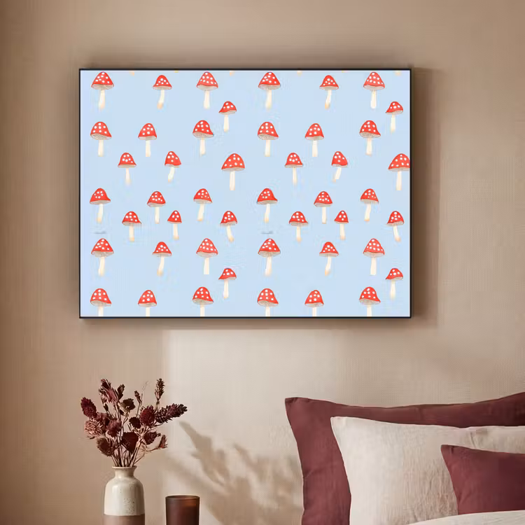 Paddenstoel -Sprookje - Blauw Textielframe zwart klein 947 -sfeer1