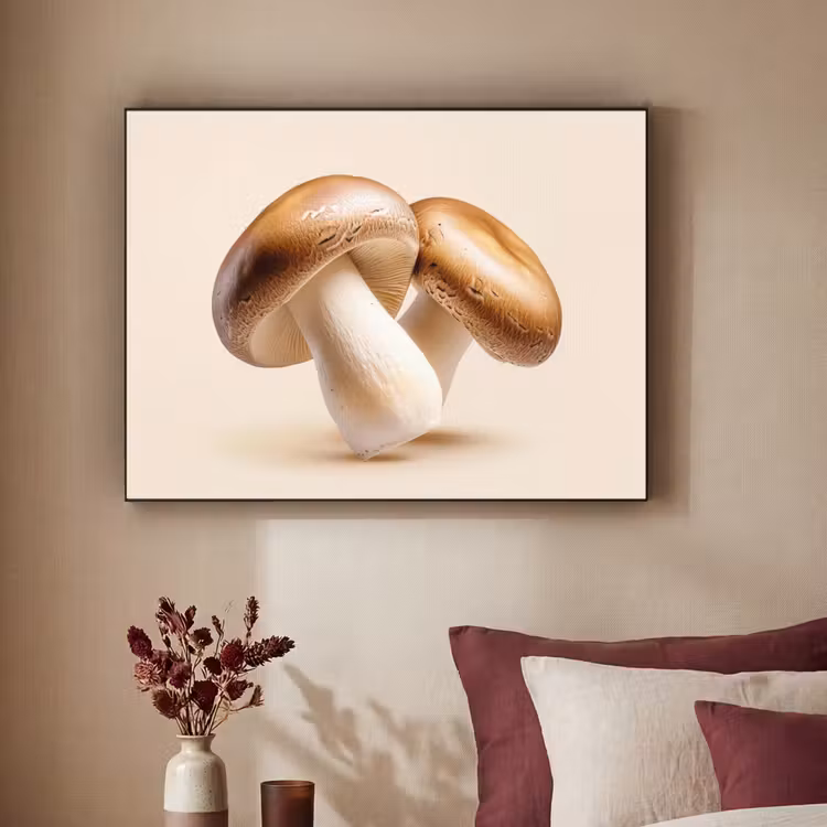 Champignons - Zacht - Beige Textielframe zwart klein -sfeer1