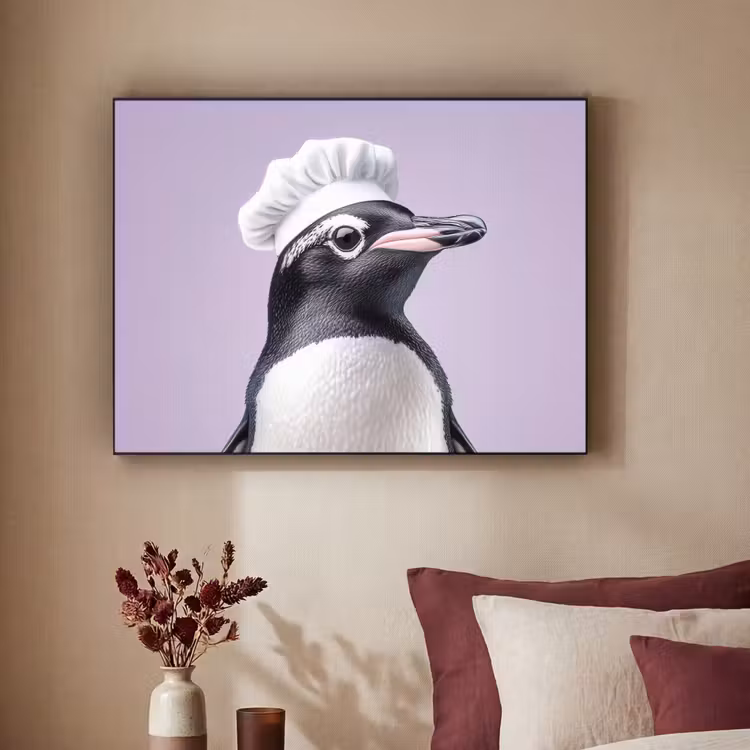 Pinguïn - Koksmuts - Lief - Paars Textielframe zwart klein -sfeer1