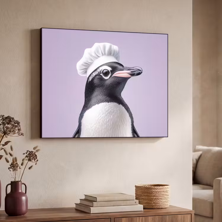 Pinguïn - Koksmuts - Lief - Paars Textielframe - compleet frame klein -sfeer3