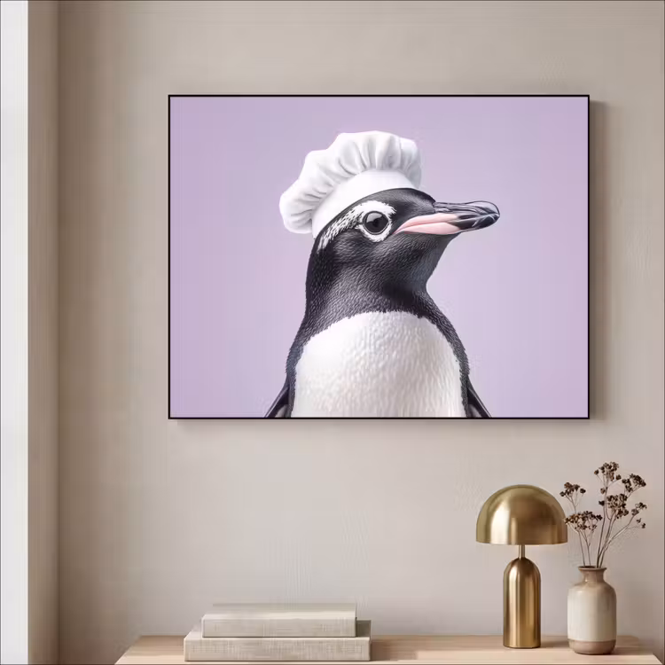 Pinguïn - Koksmuts - Lief - Paars Textielframe - compleet frame klein -sfeer2