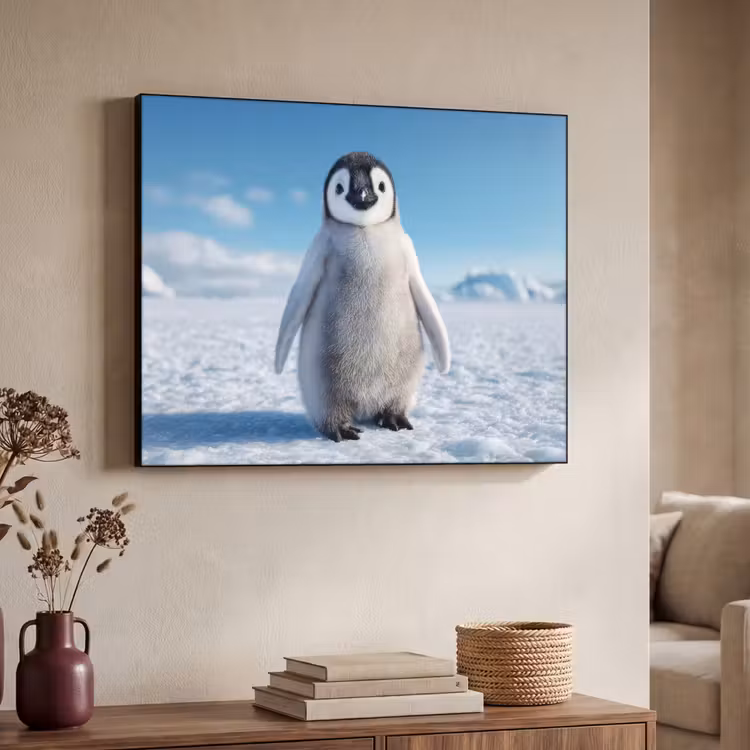 Pinguïn - Sneeuw - Landschap - Wit Textielframe - compleet frame klein -sfeer3