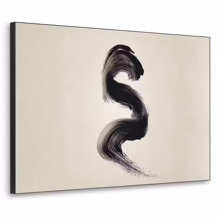 Penseelstreek - Zwart - Minimalistisch Textielframe - compleet frame klein -3d