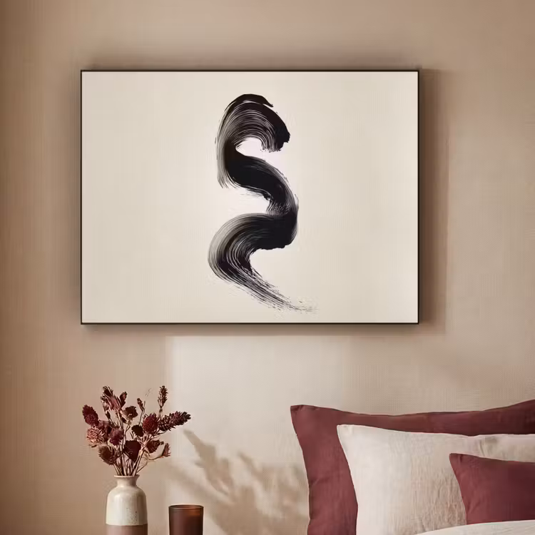 Penseelstreek - Zwart - Minimalistisch Textielframe zwart klein -sfeer1