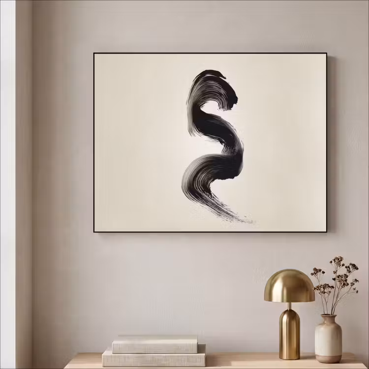 Penseelstreek - Zwart - Minimalistisch Textielframe zwart klein -sfeer2