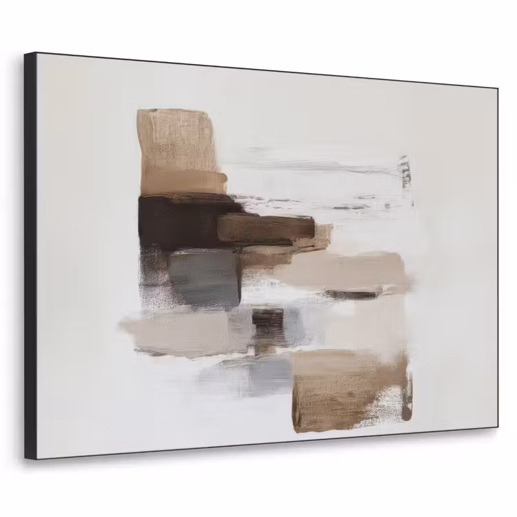 Penseelstreken - Balans - Beige - Bruin Textielframe - compleet frame klein -3d