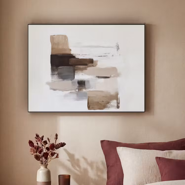 Penseelstreken - Balans - Beige - Bruin Textielframe - compleet frame klein -sfeer1