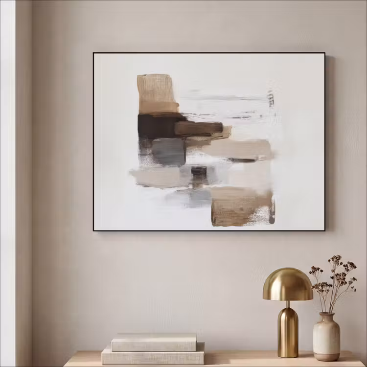 Penseelstreken - Balans - Beige - Bruin Textielframe - compleet frame klein -sfeer2