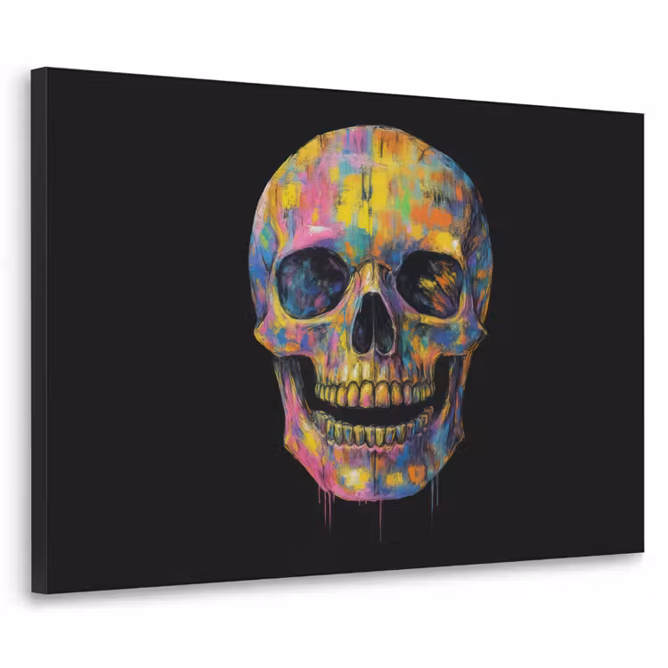 Penseelstreken - Schedel - Kleurrijk - Abstract Textielframe zwart klein -3d