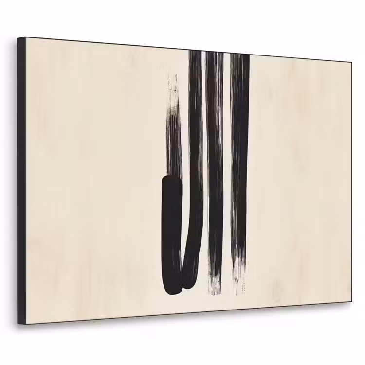 Penseelstreken - Verticaal - Zwart Textielframe zwart klein -3d