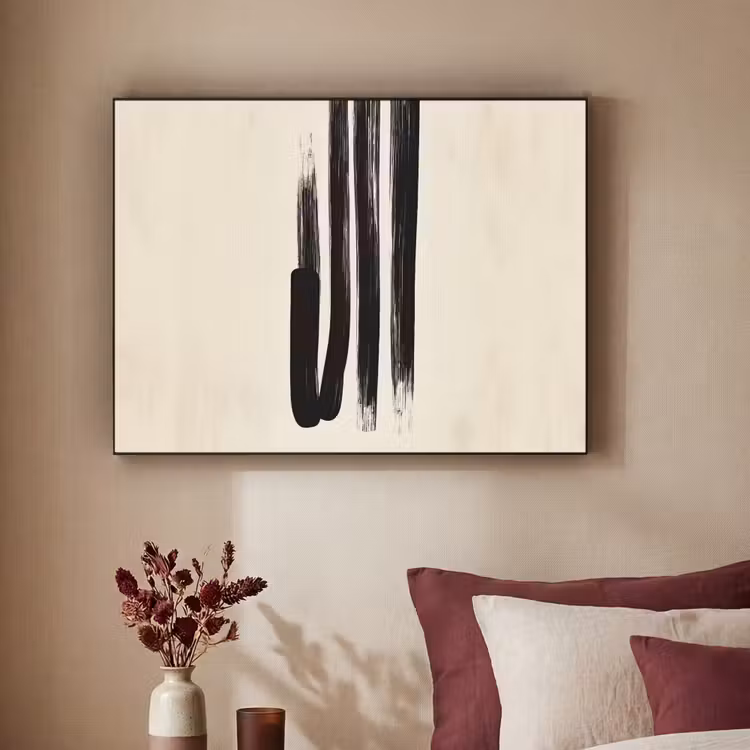 Penseelstreken - Verticaal - Zwart Textielframe - compleet frame klein -sfeer1