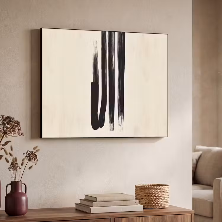 Penseelstreken - Verticaal - Zwart Textielframe - compleet frame klein -sfeer3