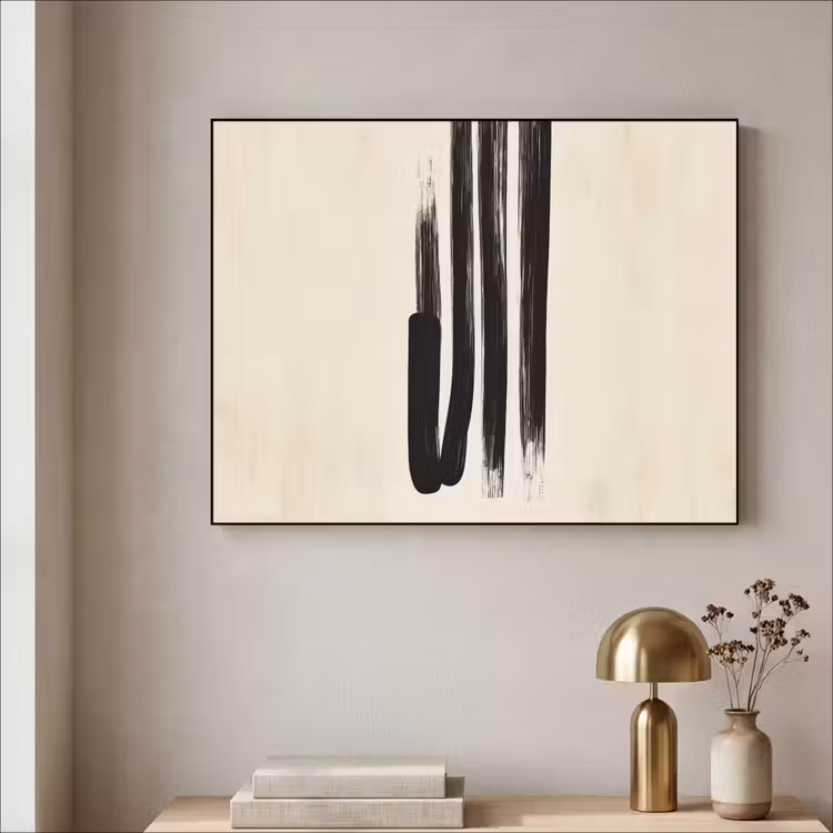Penseelstreken - Verticaal - Zwart Textielframe - compleet frame klein -sfeer2
