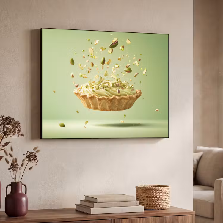 Pistache - Taart - Noten - Eten Textielframe zwart klein -sfeer3