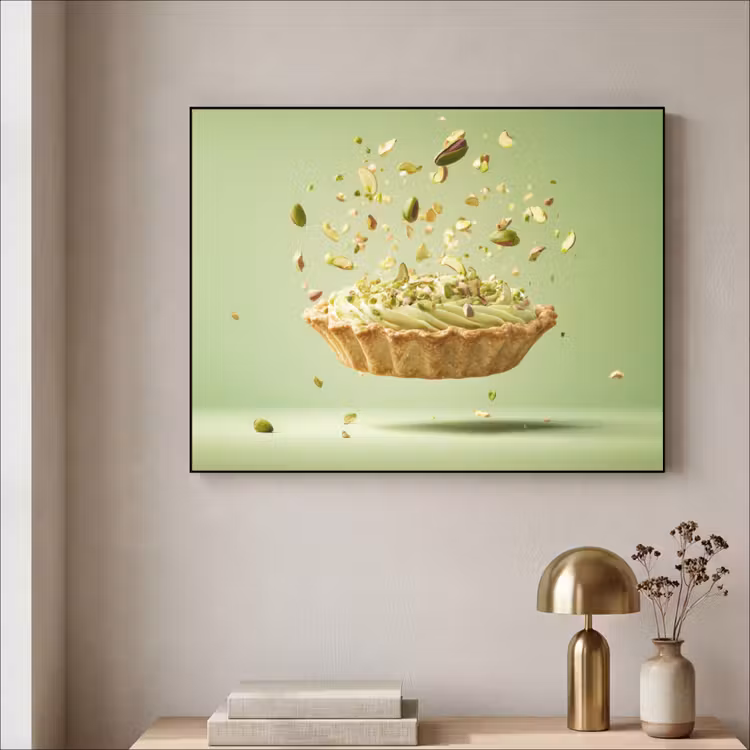 Pistache - Taart - Noten - Eten Textielframe zwart klein -sfeer2