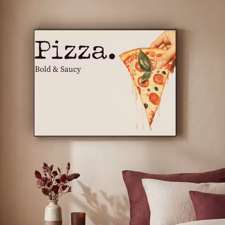 Pizza - Kaas - Pepperoni Textielframe zwart klein -sfeer1