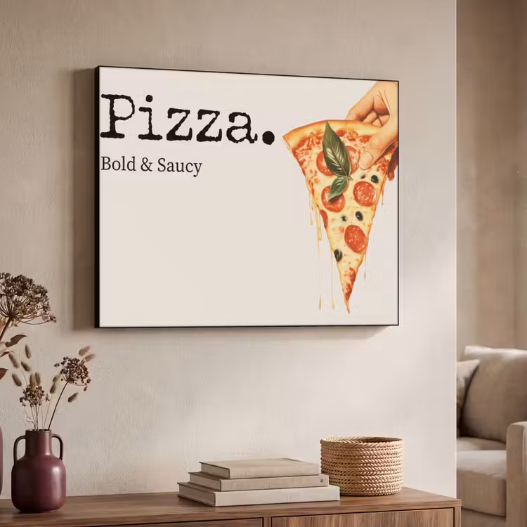 Pizza - Kaas - Pepperoni Textielframe zwart klein -sfeer3