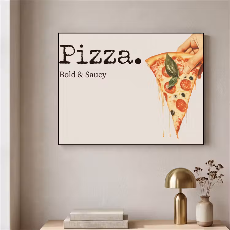 Pizza - Kaas - Pepperoni Textielframe zwart klein -sfeer2