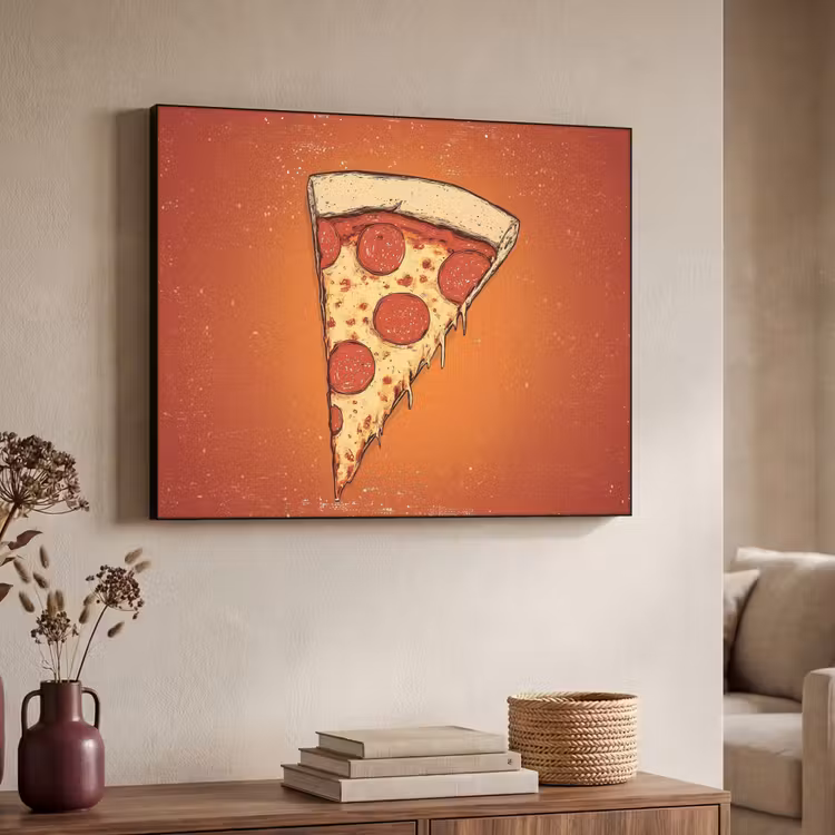 Pizza - Kaas - Rood - Pepperoni Textielframe zwart klein -sfeer3