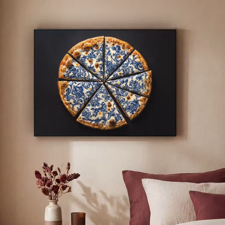 Pizza - Eten - Delftsblauw Textielframe - compleet frame klein -sfeer1