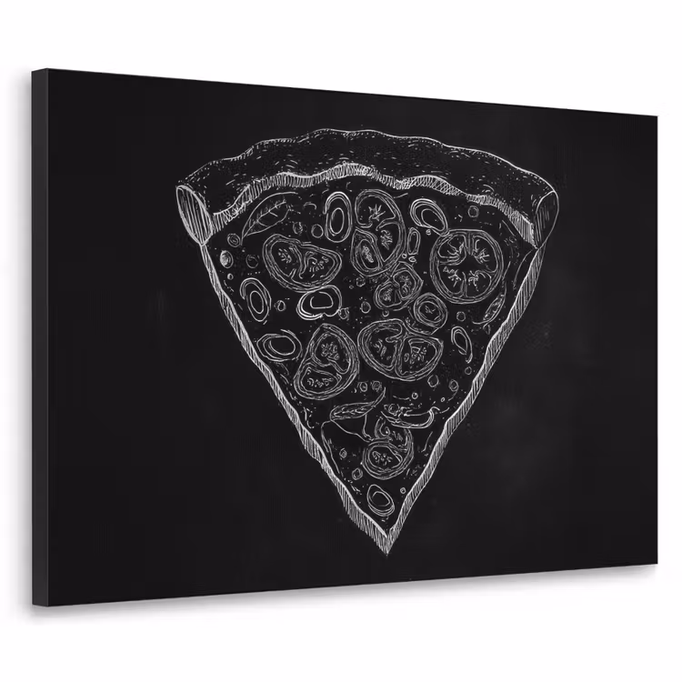 Pizzapunt - Toppings - Krijttekening Textielframe zwart klein -3d