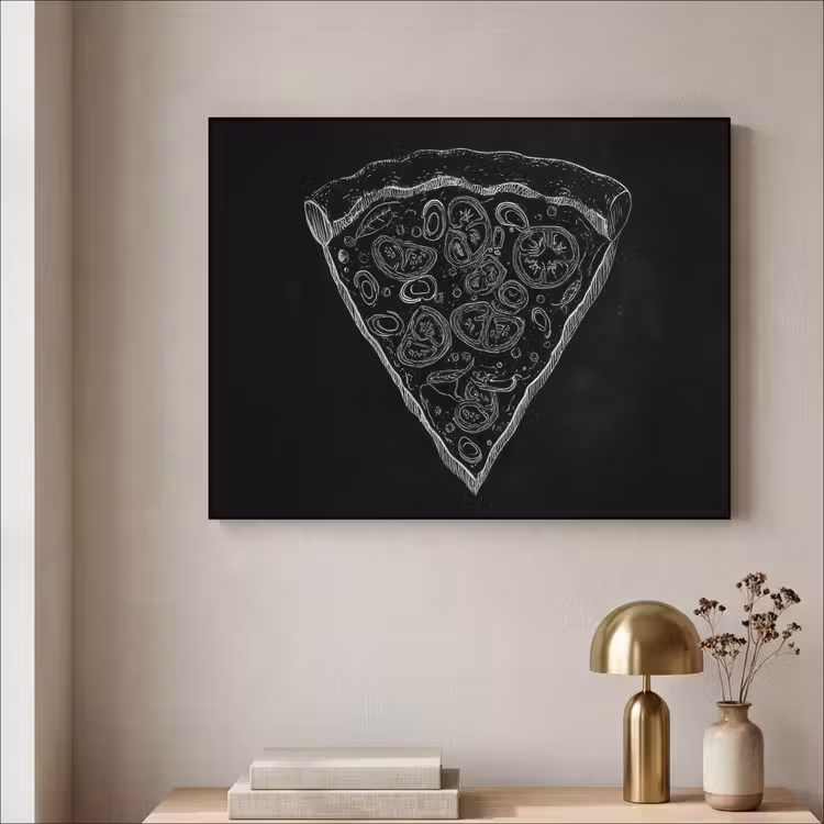 Pizzapunt - Toppings - Krijttekening Textielframe zwart klein -sfeer2