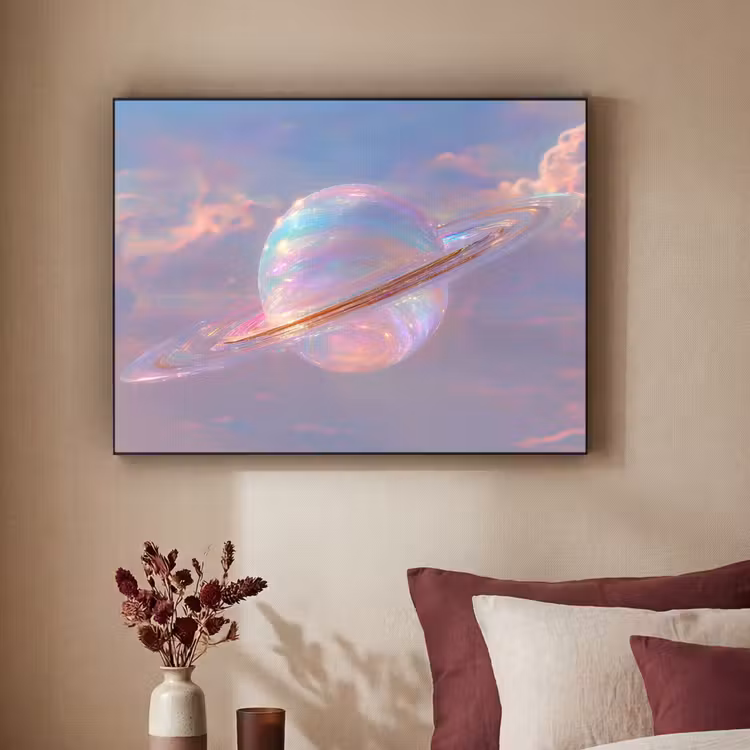 Planeet - Lucht - Wolken - Pasteltinten Textielframe - compleet frame klein -sfeer1