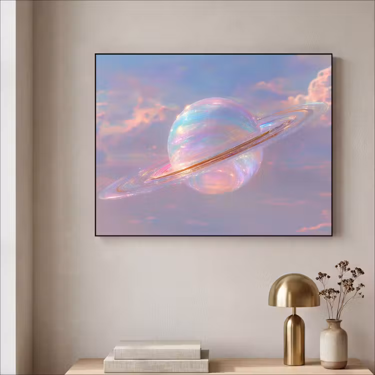 Planeet - Lucht - Wolken - Pasteltinten Textielframe - compleet frame klein -sfeer2