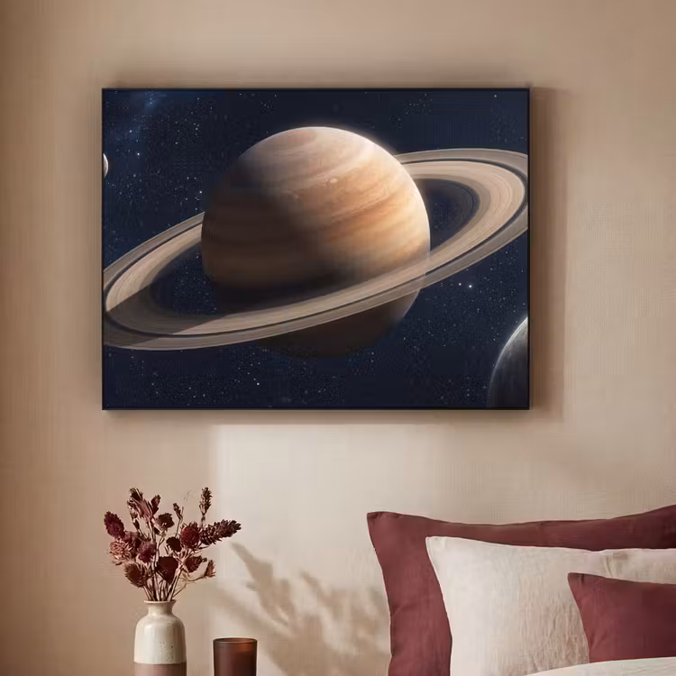 Planeten - Saturnus - Ruimte Textielframe zwart klein -sfeer1