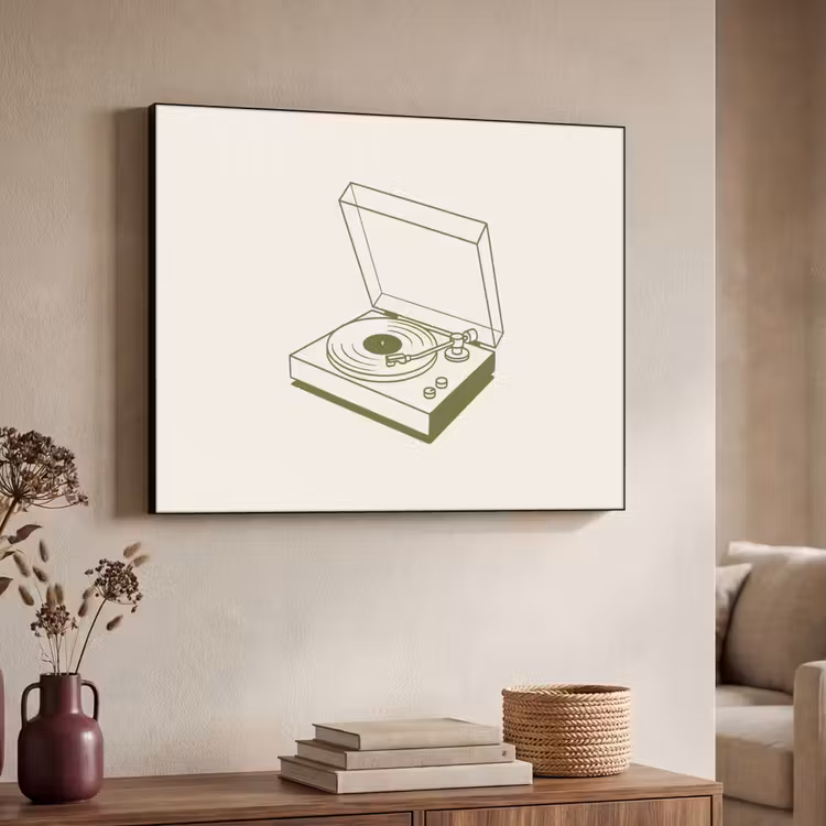 Platenspeler - Vinyl - Muziek - Minimalistisch - Groen Textielframe zwart klein -sfeer3