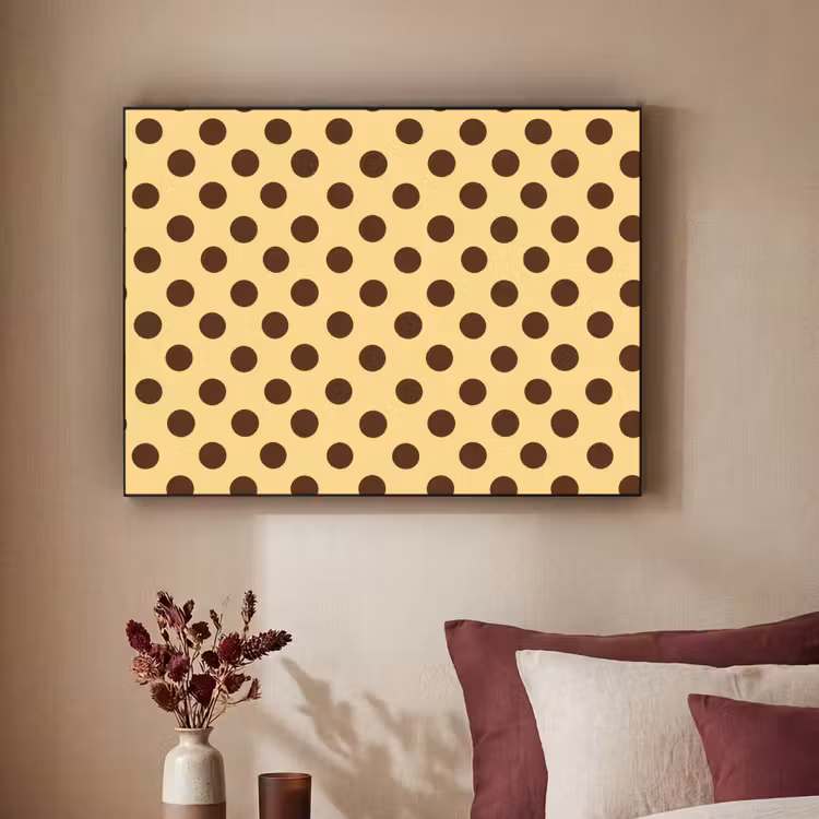 Polka Dot - Stippen - Retro - Geel - Bruin Textielframe zwart klein 947 -sfeer1