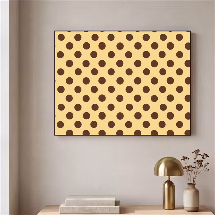 Polka Dot - Stippen - Retro - Geel - Bruin Textielframe zwart klein 947 -sfeer2