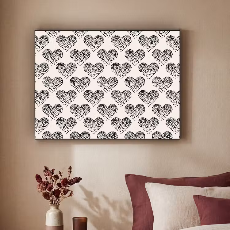 Polka - Stippen - Wit - Zwart Textielframe zwart klein 947 -sfeer1