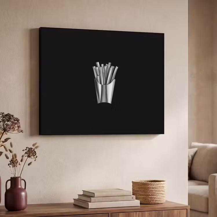 Frietjes - Futuristisch - Zilver Textielframe - compleet frame klein -sfeer3