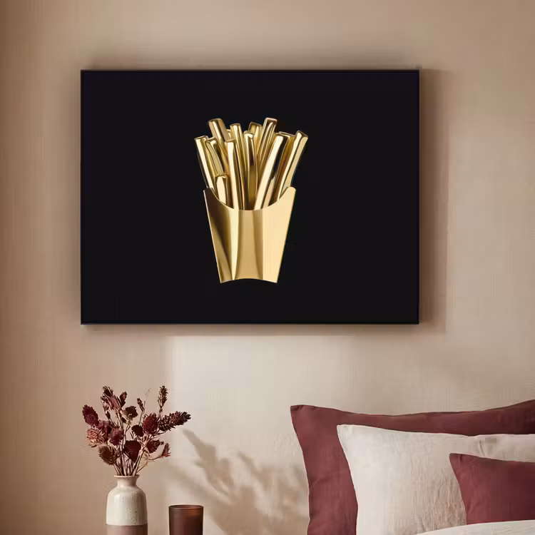 Friet - Goud - Chrome - Eten Textielframe - compleet frame klein -sfeer1