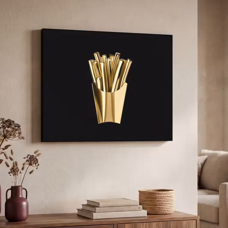 Friet - Goud - Chrome - Eten Textielframe - compleet frame klein -sfeer3
