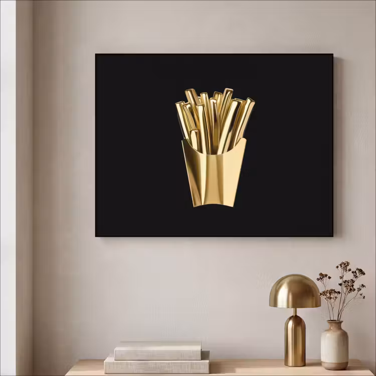Friet - Goud - Chrome - Eten Textielframe - compleet frame klein -sfeer2