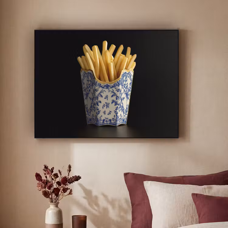 Friet - Porselein - Delfts blauw - Eten Textielframe - compleet frame klein -sfeer1