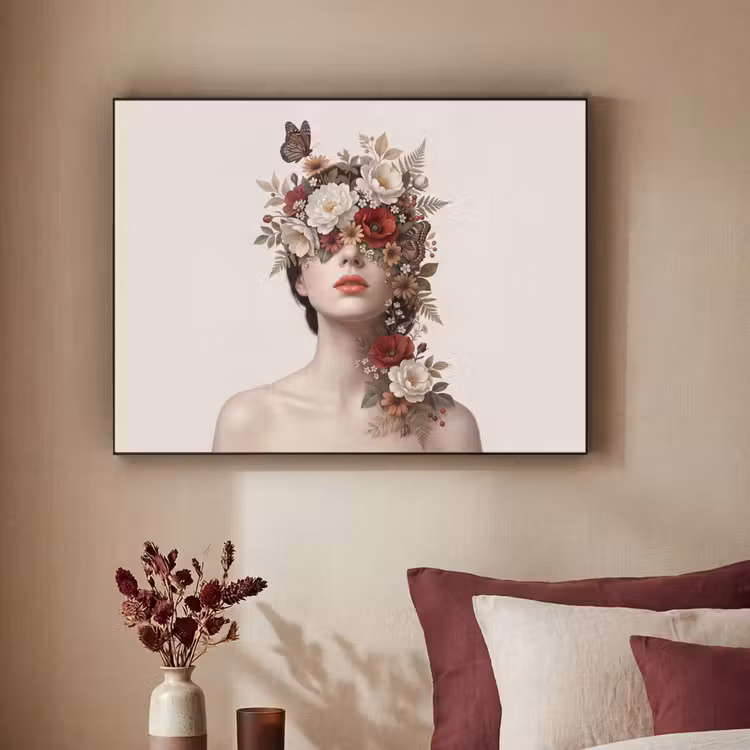 Portret - Bloemen - Cremé Textielframe zwart klein -sfeer1