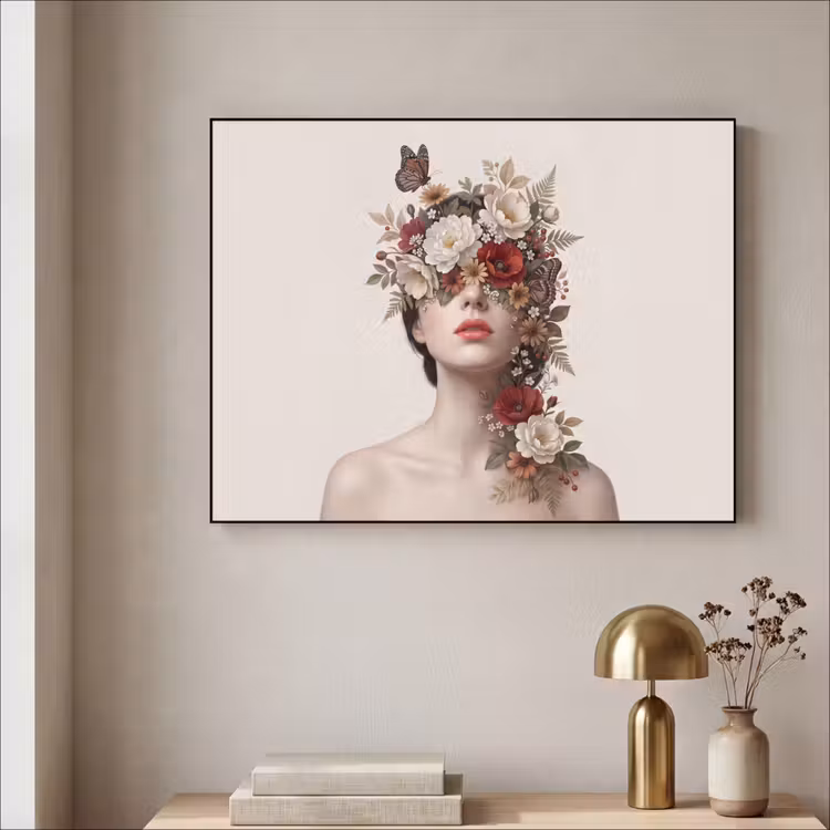 Portret - Bloemen - Cremé Textielframe zwart klein -sfeer2