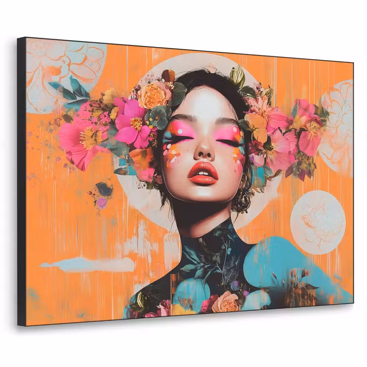 Portret - Vrouw - Abstract - Bloemen Textielframe - compleet frame klein -3d
