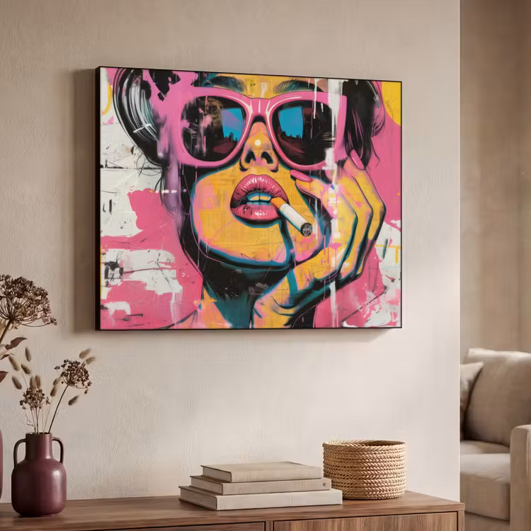 Portret - Vrouw - Abstract - Zonnebril Textielframe zwart klein -sfeer3