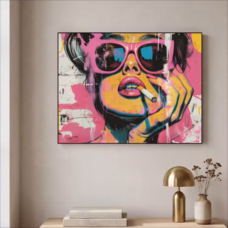 Portret - Vrouw - Abstract - Zonnebril Textielframe zwart klein -sfeer2