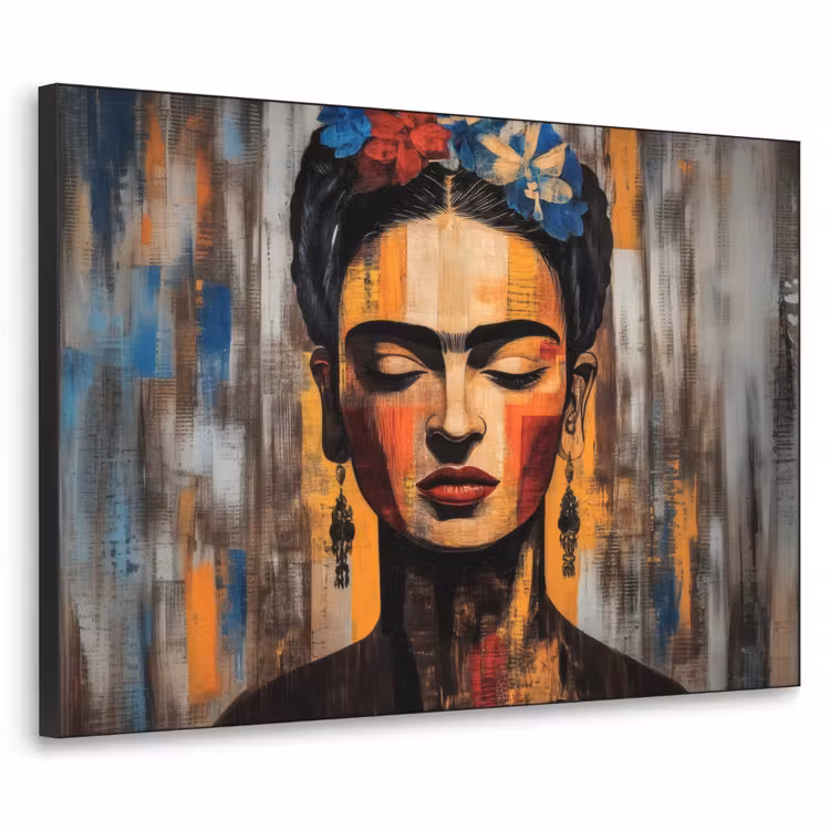Portret - Vrouw - Bloemen Textielframe - compleet frame klein -3d