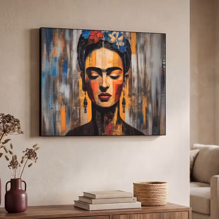 Portret - Vrouw - Bloemen Textielframe zwart klein -sfeer3