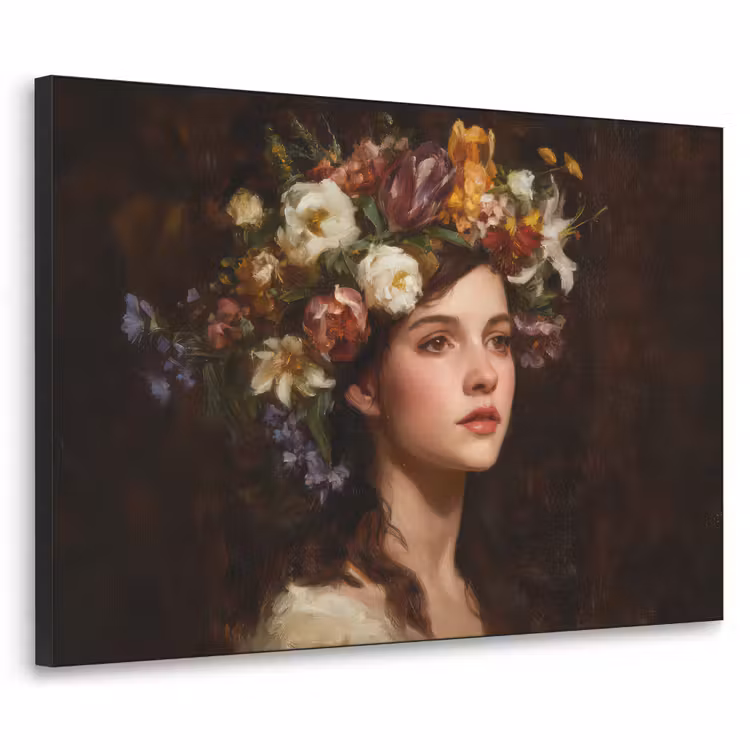 Portret - Vrouw - Bloemen Textielframe - compleet frame klein -3d
