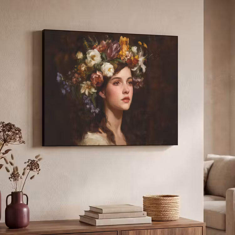 Portret - Vrouw - Bloemen Textielframe - compleet frame klein -sfeer3
